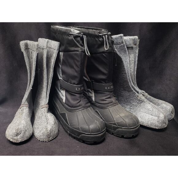 L.L Bean Black Nylon Warm Insulated Waterproof Winter Skiing Snow Mid Calf Boots - Picture 10 of 10